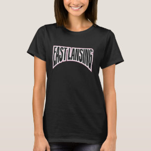 East Lansing Michigan Vintage Hometown MI Pink Gra T-shirt