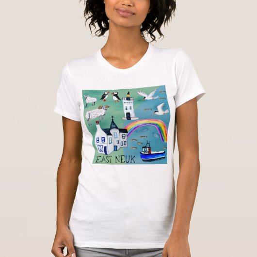 EAST NEUK Fife Scotland Waterverf Map Art T-shirt (Voorkant)
