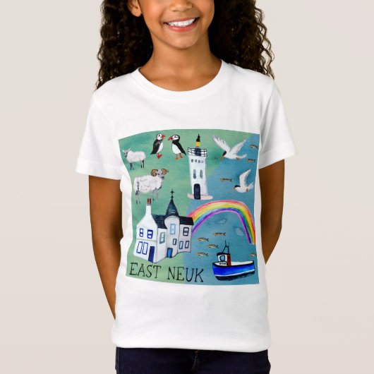 EAST NEUK Fife Scotland Waterverf Map Art T-shirt (Voorkant)