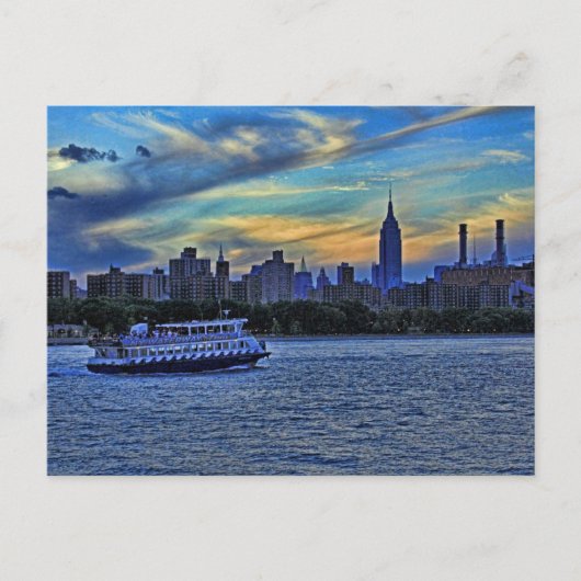 East River Uitzicht van Sunset Over de NYC Skyline Briefkaart (Voorkant)