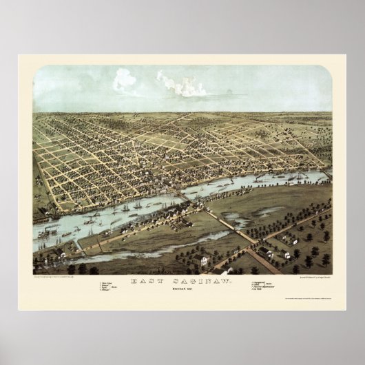 East Saginaw, MI Panoramic Map - 1867 Poster (Voorkant)