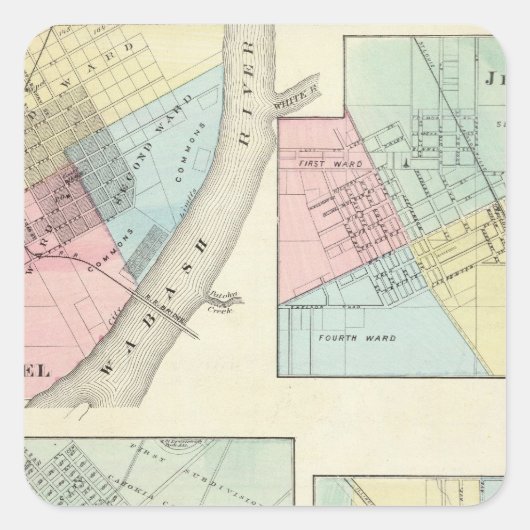 East St. Louis, Mt Carmel, Jerseyville en Mendota Vierkante Sticker (Voorkant)