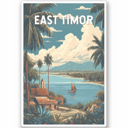 East Timor Illustration Travel Art Vintage Sticker (Voorkant)