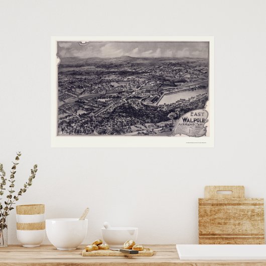 East Walpole, MA Panoramic Map - 1898 Poster (Keuken)