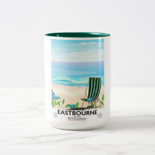 Eastbourne Beach East Sussex reisposter Tweekleurige Koffiemok