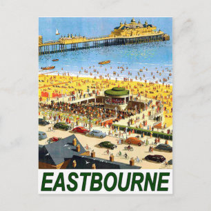 Eastbourne strand, luchtfoto, vintage reis briefkaart