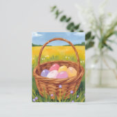 Easter Basket Egg Hunt Pastel Watercolor Feestdagenkaart (Staand voorkant)
