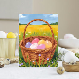 Easter Basket Egg Hunt Pastel Watercolor Feestdagenkaart