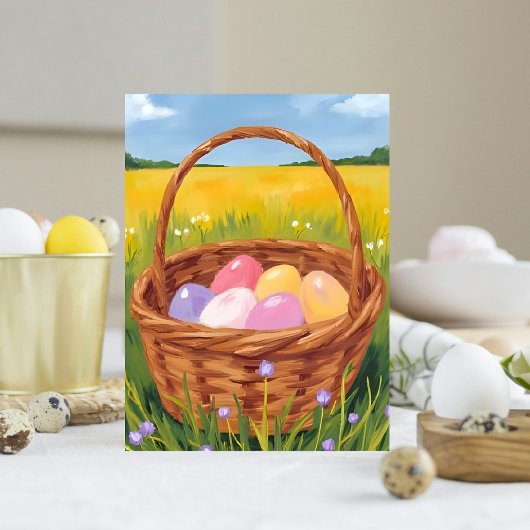 Easter Basket Egg Hunt Pastel Watercolor Feestdagenkaart
