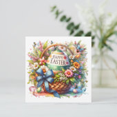 Easter Basket Eggs & Spring Flowers Feestdagenkaart (Staand voorkant)