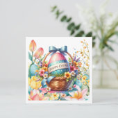 Easter Basket Eggs & Spring Flowers Feestdagenkaart (Staand voorkant)