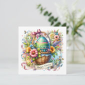 Easter Basket Eggs & Spring Flowers Feestdagenkaart (Staand voorkant)