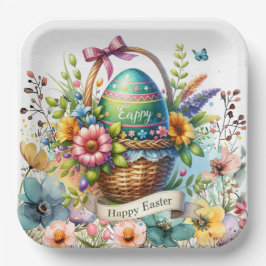Easter Basket Eggs & Spring Flowers Papieren Bordje