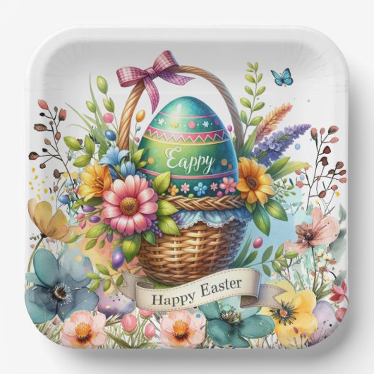 Easter Basket Eggs & Spring Flowers Papieren Bordje (Voorkant)
