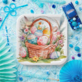 Easter Basket Eggs & Spring Flowers Papieren Bordje (Feest)