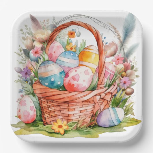 Easter Basket Eggs & Spring Flowers Papieren Bordje (Voorkant)