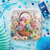 Easter Basket Eggs & Spring Flowers Papieren Bordje (Feest)