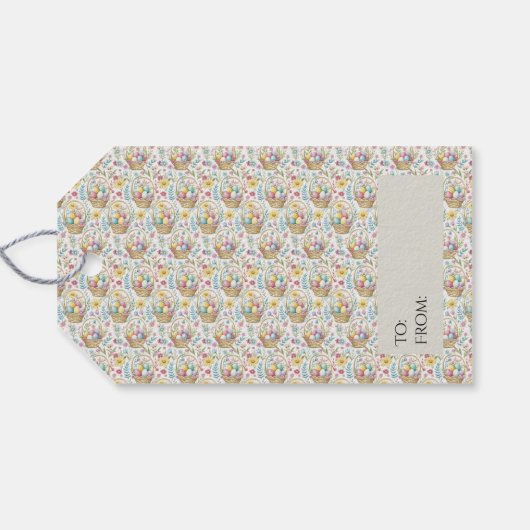 Easter Basket & Spring Floral Pattern Cadeaulabel (Achterkant Horizontaal)