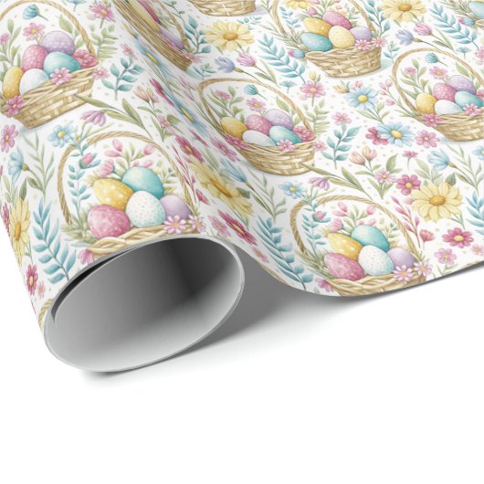 Easter Basket & Spring Floral Pattern Cadeaupapier (Rol Hoek)