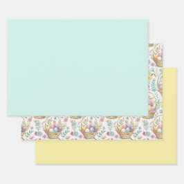 Easter Basket & Spring Floral Trio Inpakpapier Vel