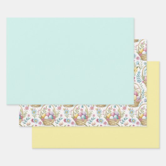 Easter Basket & Spring Floral Trio Inpakpapier Vel (Set)