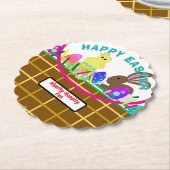 Easter Basket Yellow Blue Chick Egg Rabbit Kartonnen Onderzetters (Gekanteld)