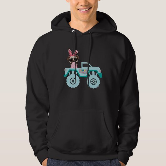 Easter Bearded Dragon Bunny Riding Monster Truck T Hoodie (Voorkant)