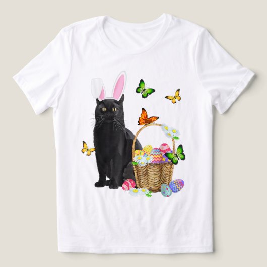 Easter Black Cat With Bunny Ears Tri-Blend Shirt (Design voorkant)