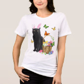 Easter Black Cat With Bunny Ears Tri-Blend Shirt (Voorkant)