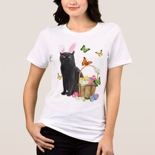 Easter Black Cat With Bunny Ears Tri-Blend Shirt (Voorkant)