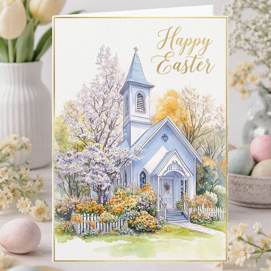 Easter Blessing Watercolor Spring Church Floral Kaart