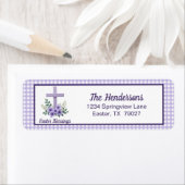 Easter Blessings Cross with Flowers Purple Gingham Etiket (Insitu)