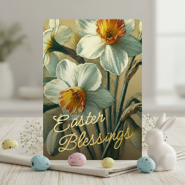 Easter Blessings Daffodil Floral Gold Foil Card Folie Feestdagenkaart