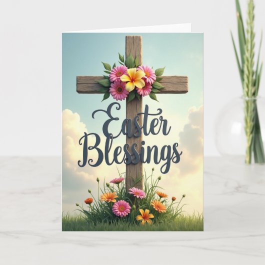 Easter Blessings Floral Cross Card Kaart (Voorkant)