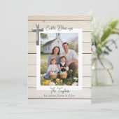 Easter Blessings Rustic Wood Personalized Photo Feestdagenkaart (Staand voorkant)