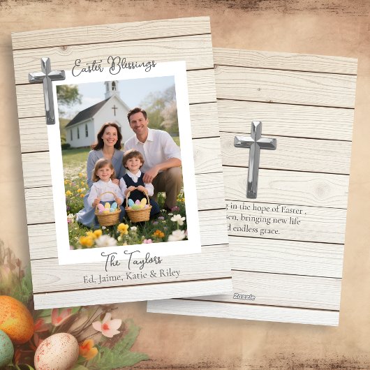 Easter Blessings Rustic Wood Personalized Photo Feestdagenkaart