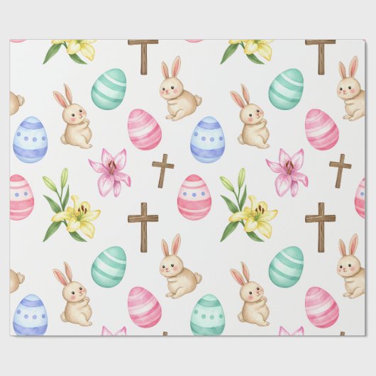 Easter Blessings – Seamless Bunny & Cross Pattern Cadeaupapier (Vlak)
