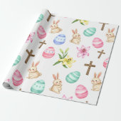 Easter Blessings – Seamless Bunny & Cross Pattern Cadeaupapier (Uitgerold)