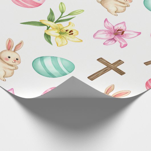 Easter Blessings – Seamless Bunny & Cross Pattern Cadeaupapier (Hoek)