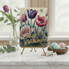Easter Blessings Tulips Floral Gold Foil Card Folie Feestdagenkaart