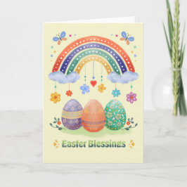 Easter Blessings Watercolor Rainbow Floral Easter Kaart