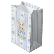 Easter Blue Bow Watercolor Bunny Floral Cottage