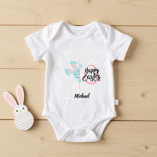Easter Blue Bunny Personalized Baby Bodysuit