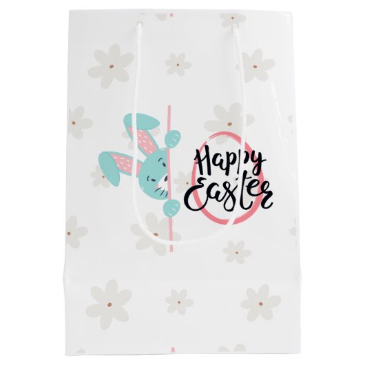 Easter Blue Bunny Personalized Gift Bag Medium Cadeauzakje (Achterkant)