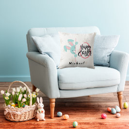 Easter Blue Bunny Personalized Throw Pillow Kussen