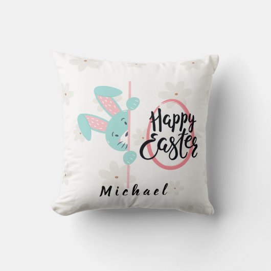 Easter Blue Bunny Personalized Throw Pillow Kussen (Voorkant)