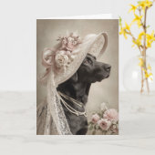Easter Bonnet Black Lab Kaart (Gele Bloem)