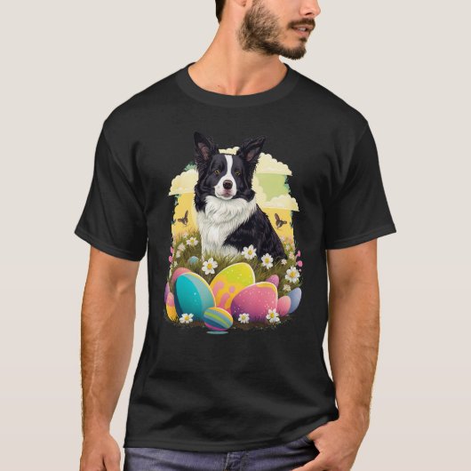 Easter Border Collie Bunny Eggs Dog on Easter Bord T-shirt (Voorkant)