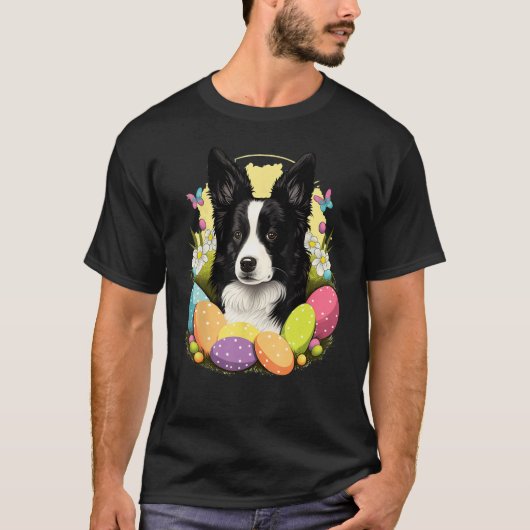 Easter Border Collie Bunny Eggs Dog on Easter Bord T-shirt (Voorkant)