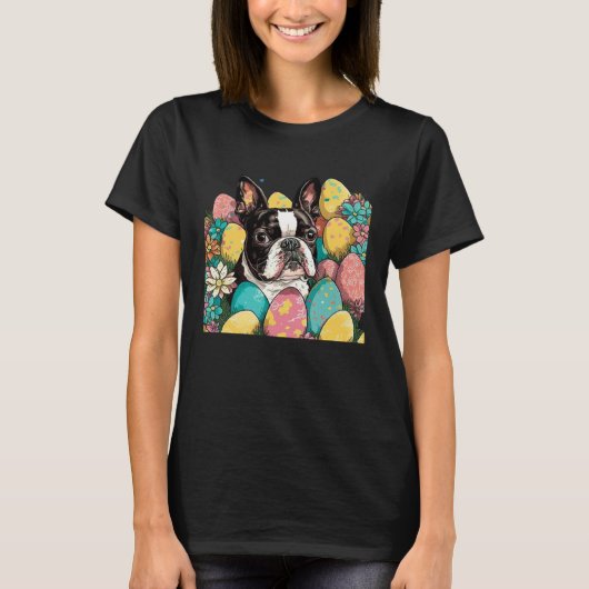 Easter Boston Terrier Spring Flower Dog Paint Spl T-shirt (Voorkant)